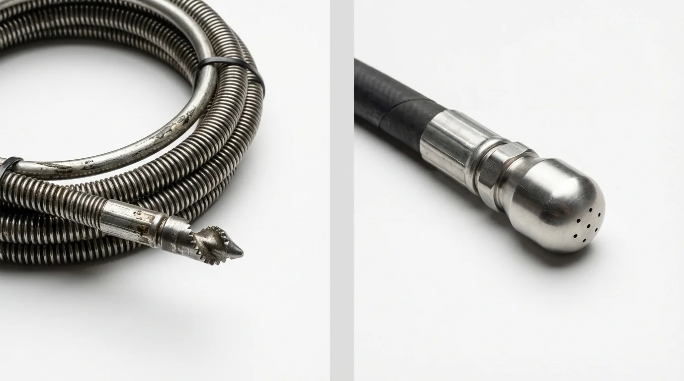 Drain snake cable and hydro jetting nozzle used for drain cleaning in Winfield, AL