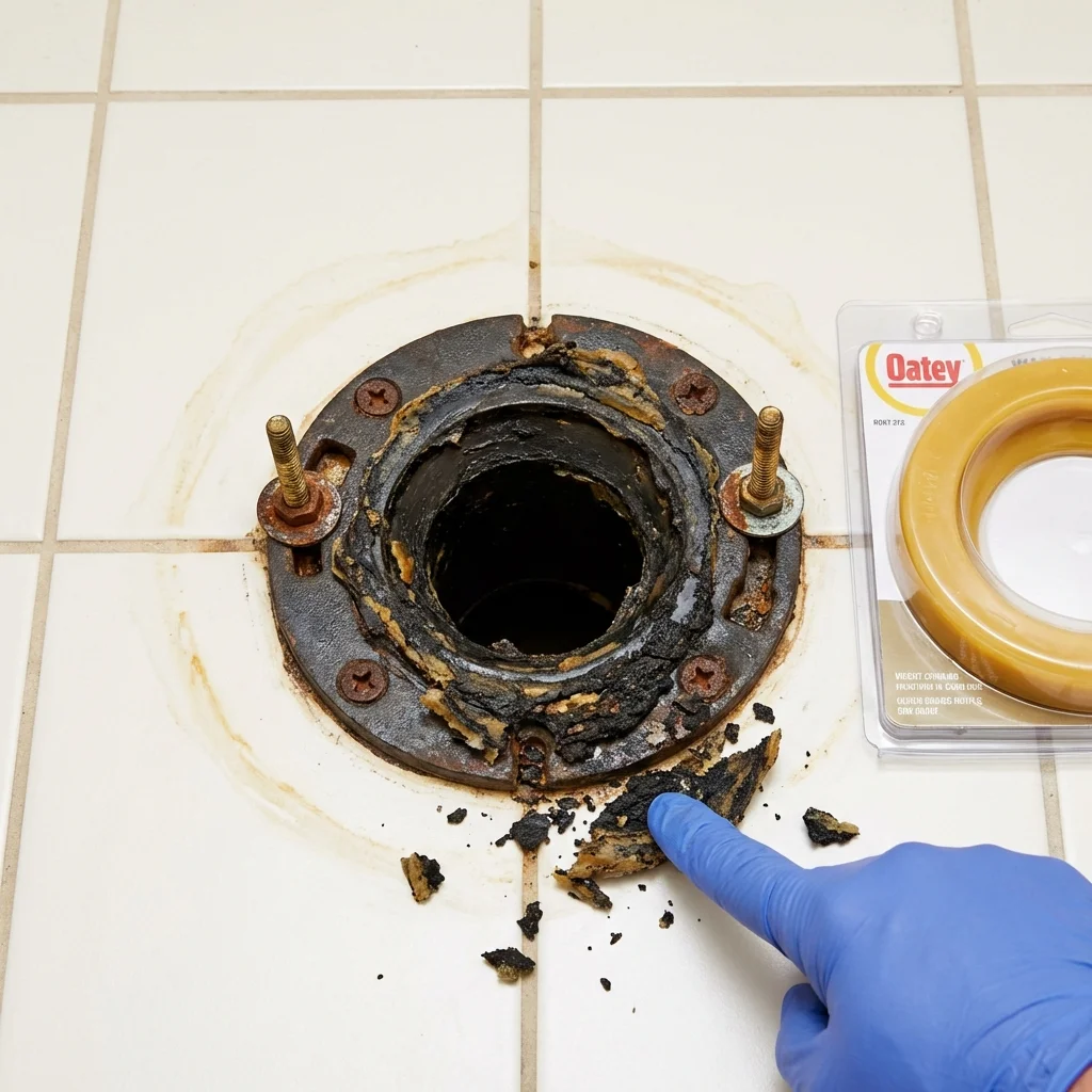 Failed wax ring showing water seepage at the base of a toilet in a Winfield, AL home