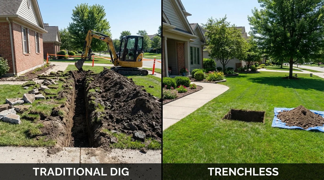Trenchless sewer repair with minimal yard damage versus traditional excavation in Winfield, AL